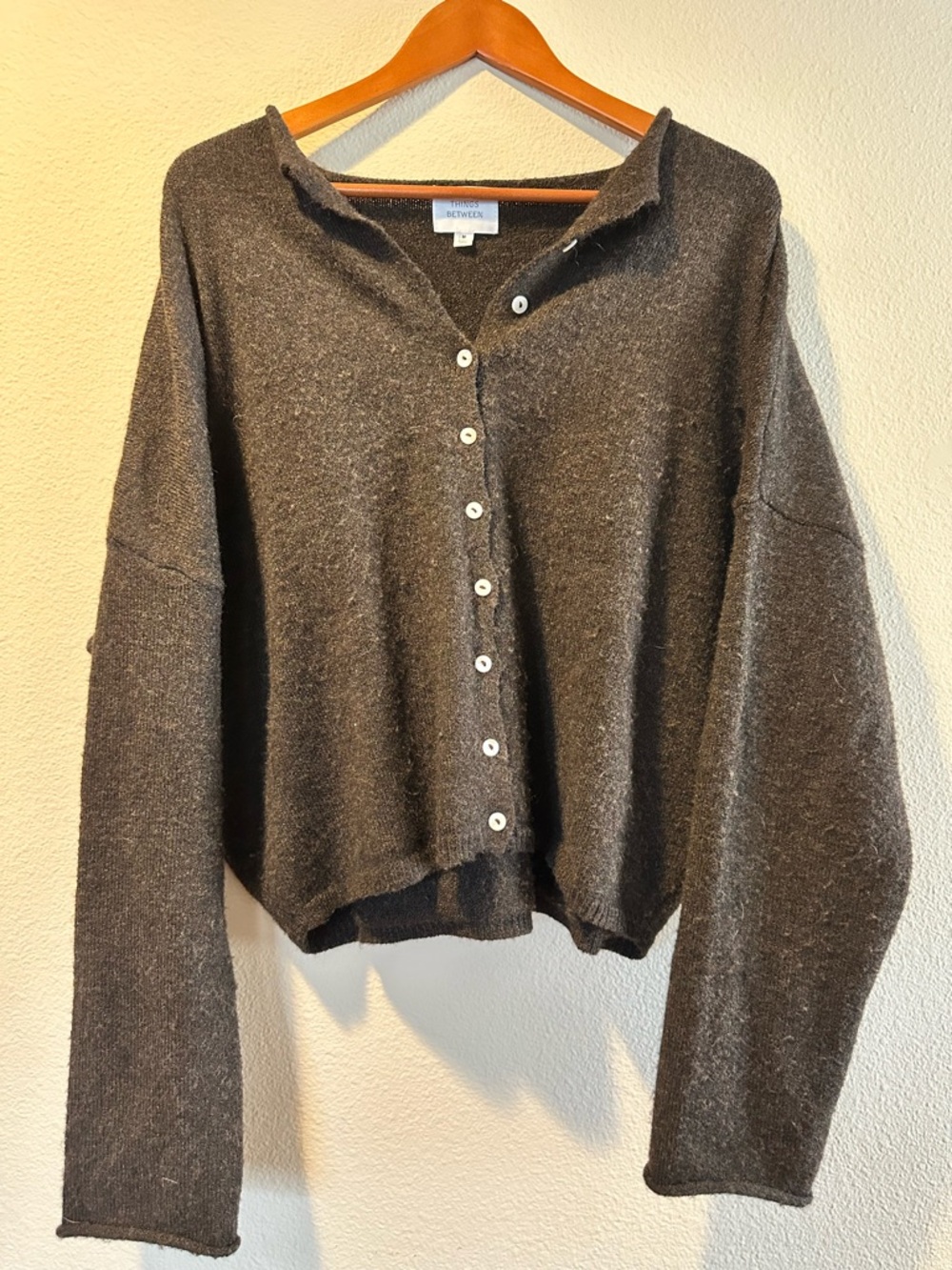EILEEN FISHER Brown Button-Front Wool Blend Sweater